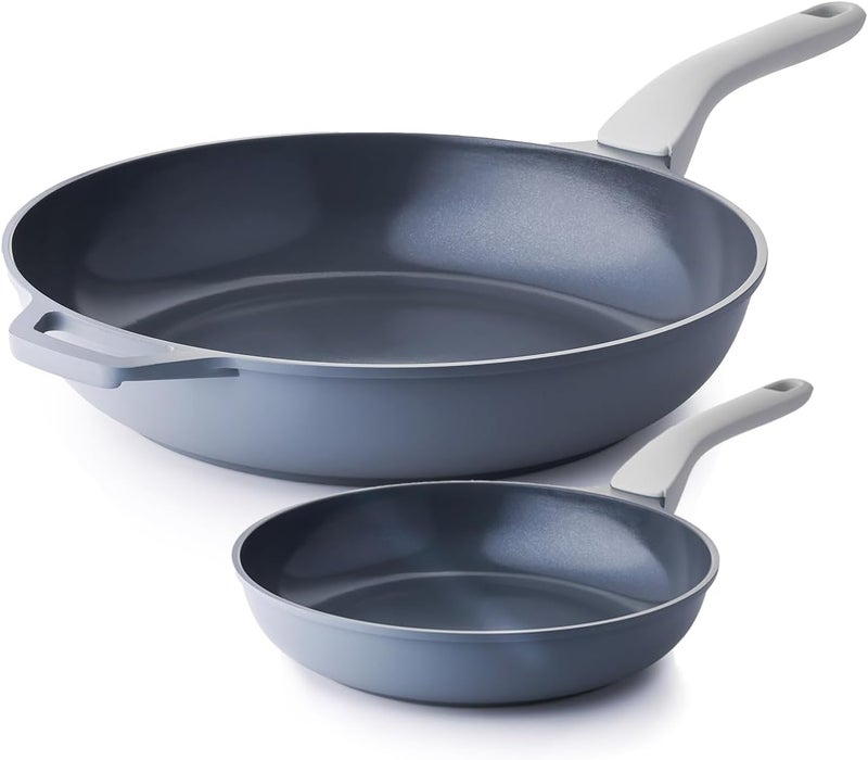 PRICUSIS Nonstick Ceramic Frying Pan Skillet, 8+12 Inch Induction Compatible with Stay Cool Handle, Healthy PTFE PFAS & PFOA Free Omelet Pan, Dishwasher Safe (Blueberry Gray) - Image 1